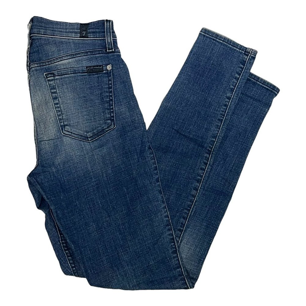 7 For All Mankind Womens The Skinny Jeans Blue Faded Dark Wash Stretch Pocket 26